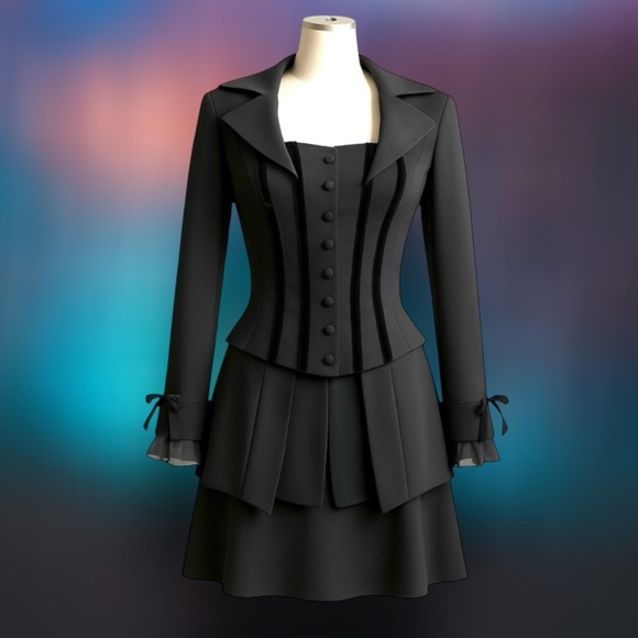 Caché Annie Reva Black Corset Jacket + Skirt Size 4 Steampunk Gothic Victorian - Picture 13 of 13